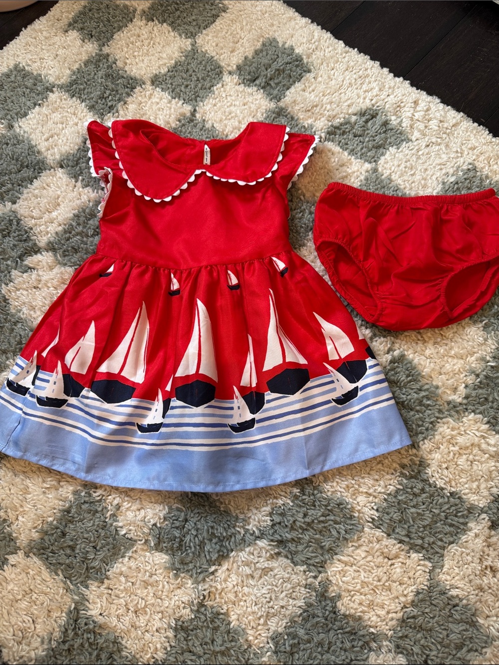 Janie & Jack Red Sailboat Baby Dress with Bloomer